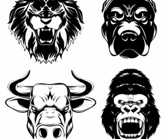 Animal Head Icons Black Silhouette Sketch