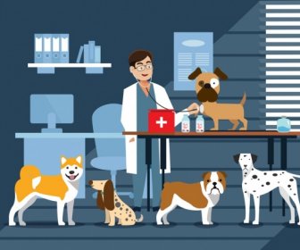Tierklinik Zeichnung Hunde Arzt Symbole Farbige Cartoon