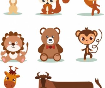 Animal Icons Collection Brown Design Cute Cartoon Sketch