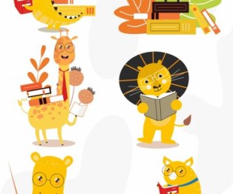 Animal Icons Educational Theme Cute Stylized Design