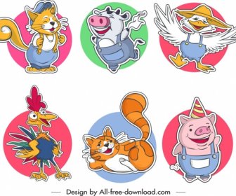 Estilizadas De Los Iconos De Animales Divertidos Personajes De Dibujos Animados
