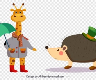 Animal Icons Giraffe Porcupine Sketch Stylized Design