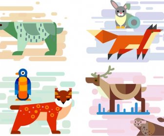 Animal Icons Sets In Colored Flat Geometric Design