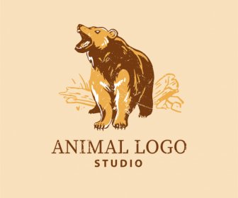 Animal Logo Template Retro Handdrawn Bear Sketch