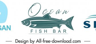 Animal Logo Templates Flat Handdrawn Bear Fish Shark