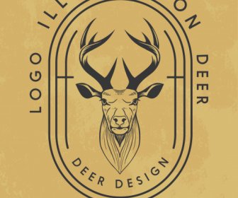 животный логотип шаблон северного оленя эскиз вручную снятое ретро