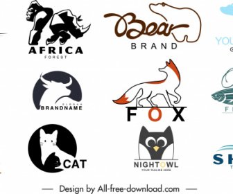Modelli Di Logo Degli Animali Con Sagome Piatte Disegnate A Mano