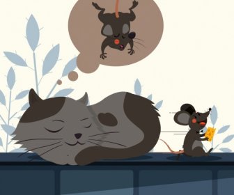 Animal Pintura Engraçado Design Gato Mouse ícones