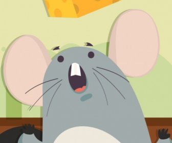 Hewan Lukisan Mouse Makan Keju Ikon Kartun Desain