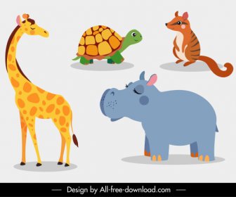 Animal Species Icons Cute Cartoon Sketch