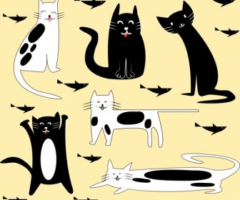 Hewan Stiker Koleksi Kucing Ikan Ikon Lucu Desain