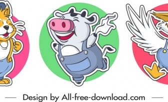 Animal Stickers Templates Cat Pig Duck Icons