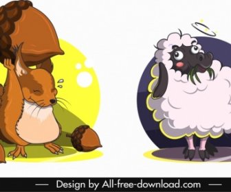 Tiere Avatar Vorlagen Eichhörnchen Schaf Icons Cartoon Design