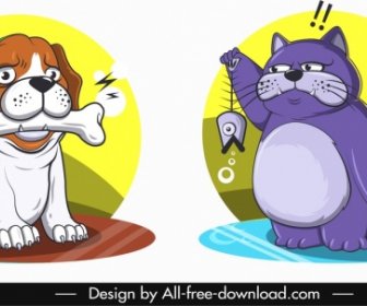 Tiere Avatare Hund Katze Ikonen Skizze Cartoon Charaktere