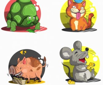 Animais Avatares Tartarugas Gato Porco Rato Personagens Esboço