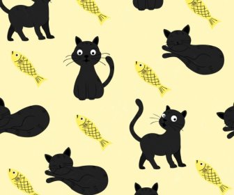 Animals Background Cat Fish Icons Repeating Decor