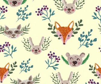 Animals Background Head Plants Icons Repeating Design