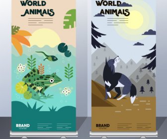 Animals Banner Templates Frog Wolf Icons Classical Decor