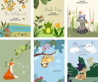 Animals Book Cover Templates Cute Colorful Cartoon Sketch