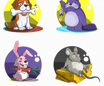 動物のアイコン、猫、犬、ウサギ、マウス、キャラクター、スケッチ