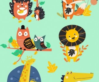Animals Icons Collection Cute Colored Cartoon Design