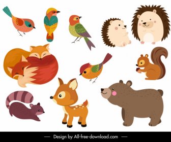 Animali Icone Colorato Carino Disegno Cartone Animato