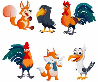 Animals Icons Cute Cartoon Characters Sketch