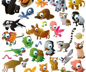 Animals Icons Cute Colored Cartoon Characters