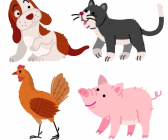 animals icons cute handdrawn cartoon sketch