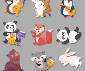 Animales Iconos Lindos Personajes De Dibujos Animados Estilizados Bosquejo