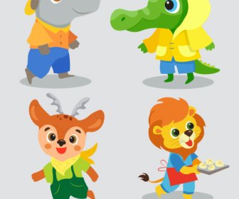 animals icons cute stylized cartoon characters sketch
