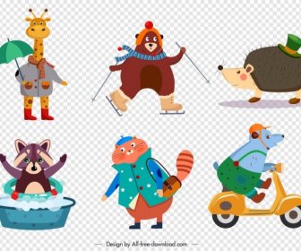 Animales Iconos Estilizados Dibujos Animados Dibujo