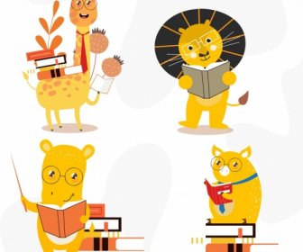 Animals Icons Educational Theme Cute Stylized Cartoon Characters