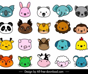 Tiere Symbole Gesichter Skizzieren Niedlichen Cartoon-design