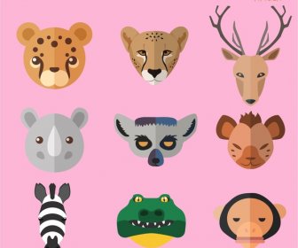 Düz Tasarım Stili Ile Hayvanlar Icons Set