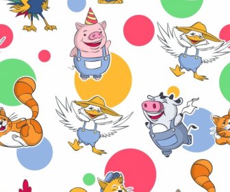 Animals Pattern Stylized Pigs Cat Cow Duck Icons