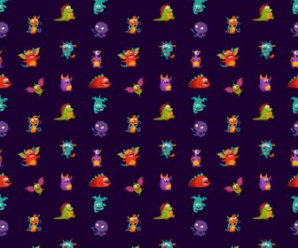 Animals Pattern Template Colorful Dark Repeating Sketch