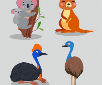 Hayvan Türleri Simgeleri Renkli Karikatür Kroki