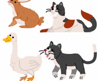 Animals Species Icons Colored Flat Handdrawn Classic Sketch