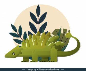 Ankylosaurus 공룡 아이콘 컬러 클래식 플랫 스케치