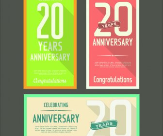 Anniversary Celebrating Vintage Flat Cards Vector