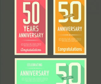 Anniversary Celebrating Vintage Flat Cards Vector