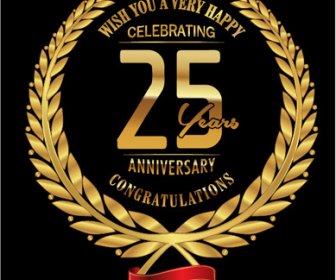 Vector De Etiquetas De Corona De Laurel De Oro De Celebración De Aniversario