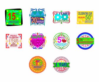 Anniversary Icon Sets Colorful Flat Shapes Sketch