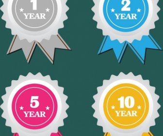 Anniversary Labels Collection Serrated Circle Colorful Flat Design