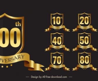 Templat Logo Ulang Tahun Perisai Pita 3d Emas Mewah