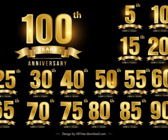 Anniversary Sign Templates Shiny Luxury Golden Number Ribbon