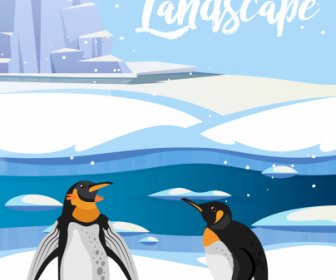Sketsa Penguin Es Latar Belakang Adegan Antartika
