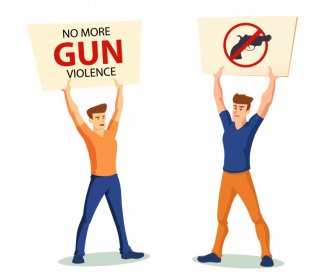 anti gun shooter demonstrator icons cartoon sketch