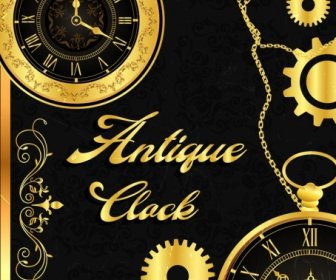 Antique Clock Mechanism Background Shiny Golden Design
